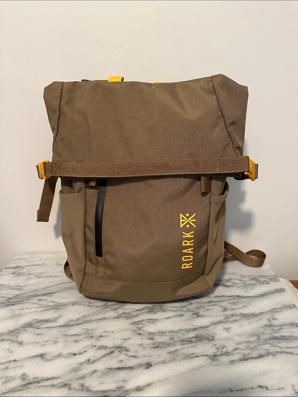 Roark Brown Backpack with Yellow Logo & Accents 27 L